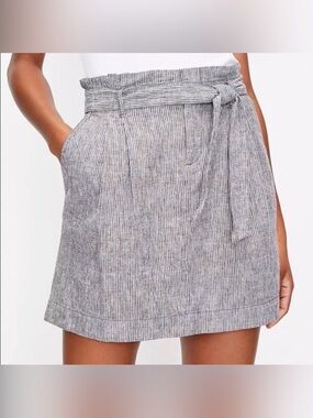 Loft Black and White Linen/Cotton Striped Paperbag Tie-Waist Mini Skirt
